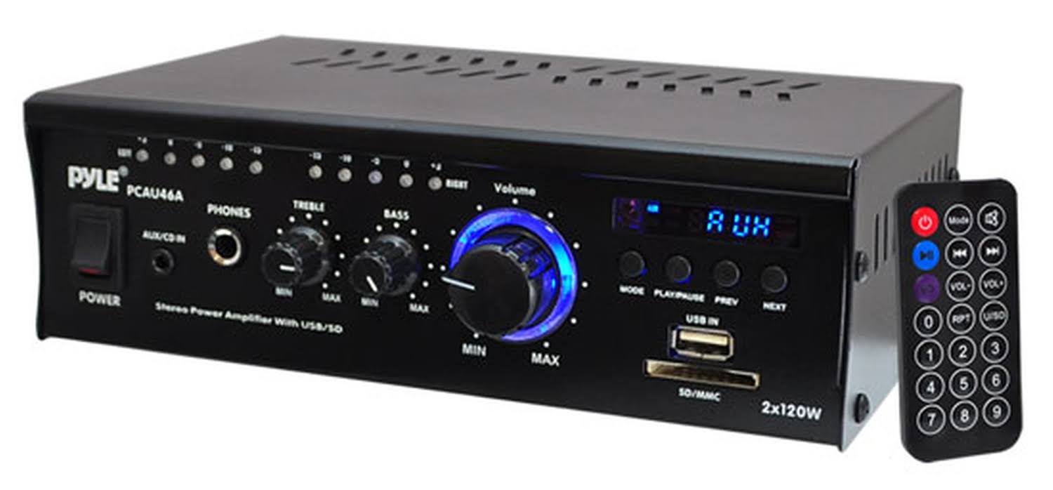 Mini 2x120 Watt Stereo Power Amplifier with USB/SD Card Readers, Aux, CD Inputs & LED Display Y594
