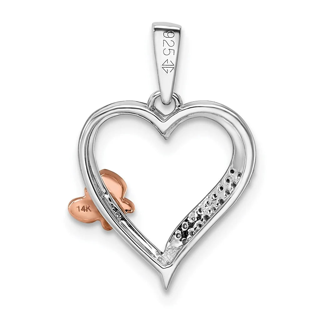 Sterling Silver Butterfly Diamond Heart Pendant T42362