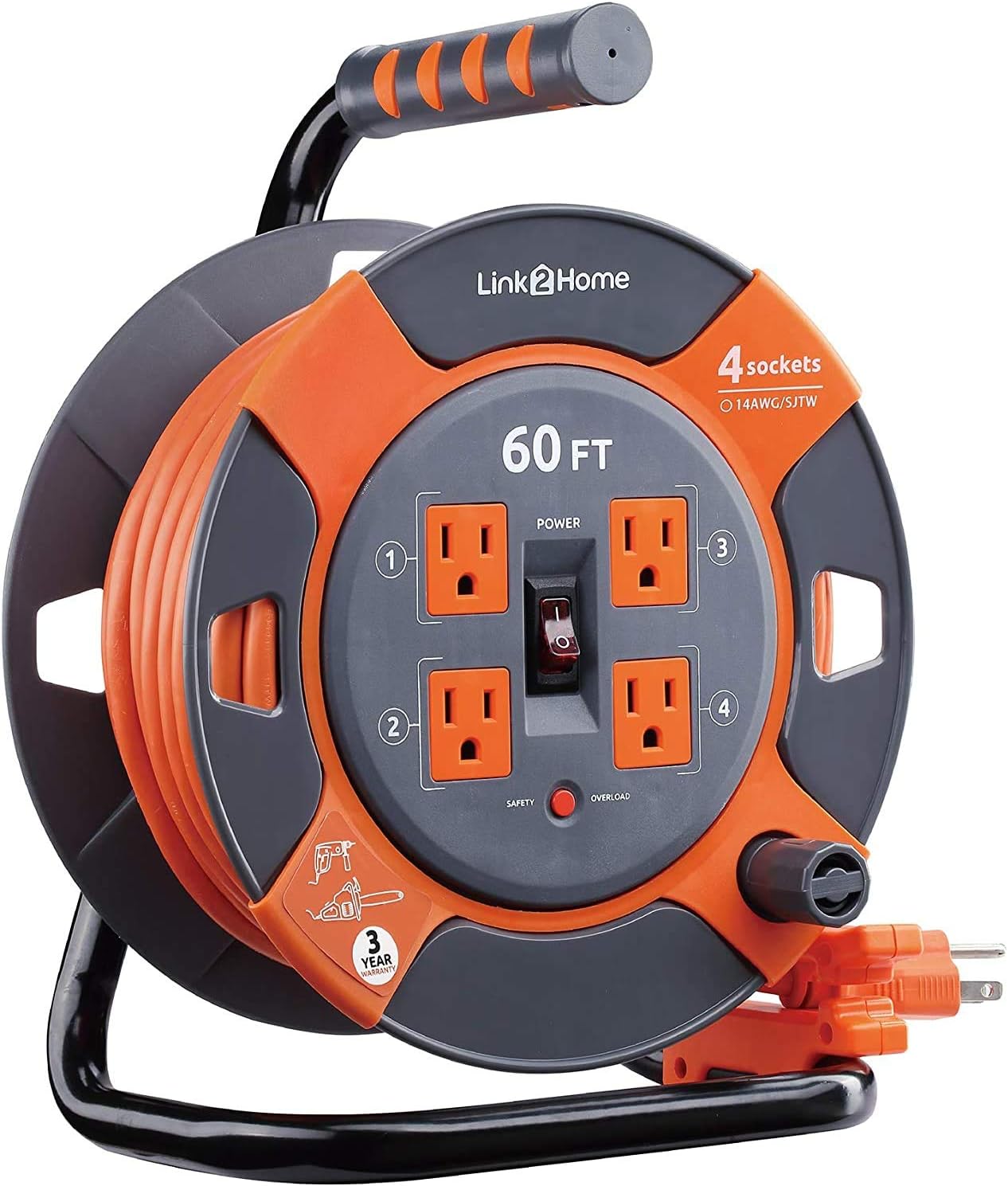 60 Feet 14 AWG SJTW Extension Cord with 4 Power Outlets, Pack of 2 G1631