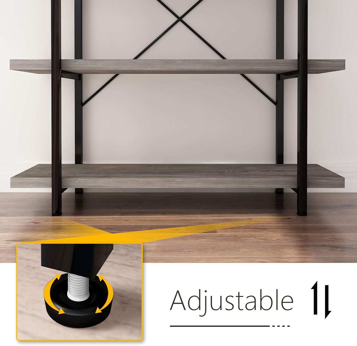 Gray Oak 4-Tier Metal and Wood Bookshelf F216568