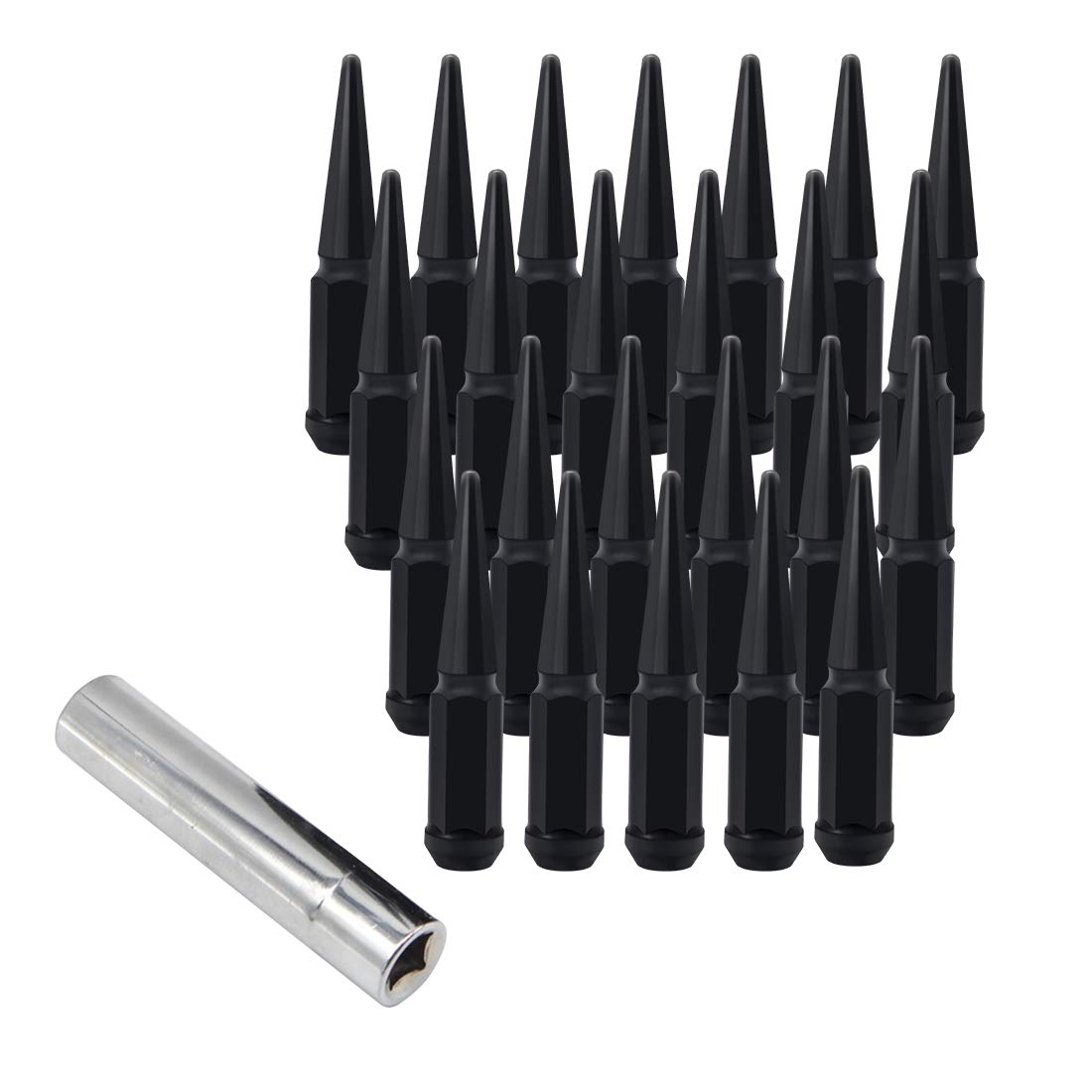 24 x Black M14x1.5 Solid Metal Wheel Spike Lug Nuts D714