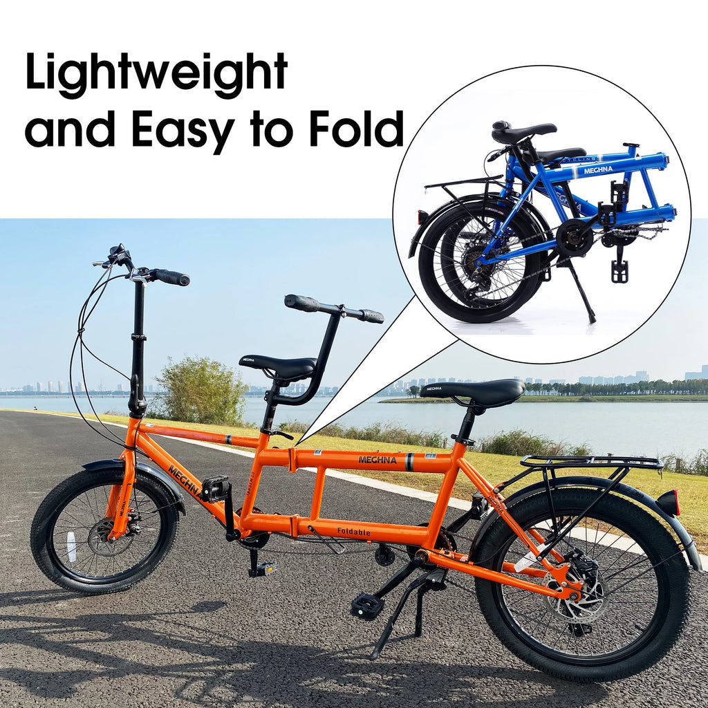 White Folding Tandem Bike 20 inches Wheels 7 speed Q791