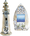 Handcrafted Wooden Nautical Picture Frame and Lighthouse Decor, Set of 2 X635