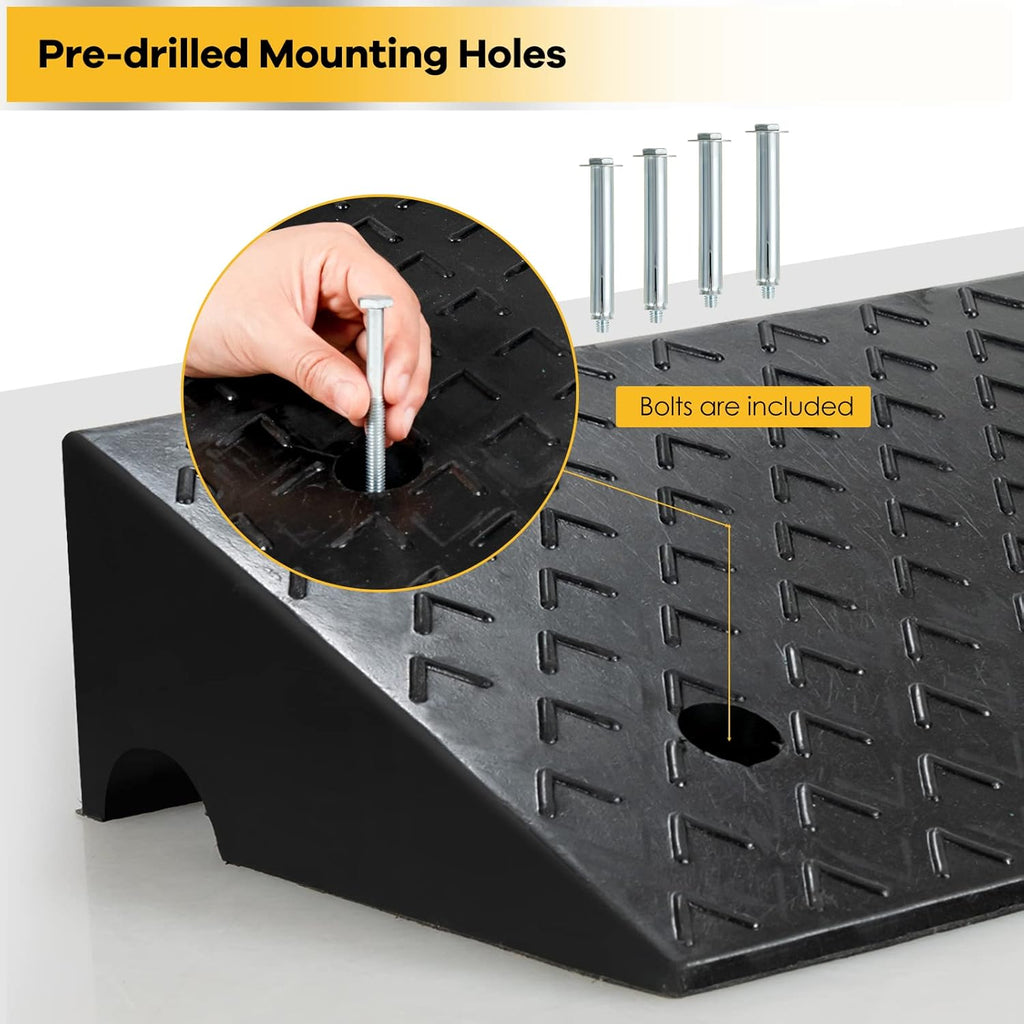 6” Rubber Curb Ramps 2PCS, Heavy Duty 22° Driveway Ramps with 4 Expansion Bolts & Predrilled Holes, Anti-Slip Surface, 6,800 lbs Load Capacity Q845018