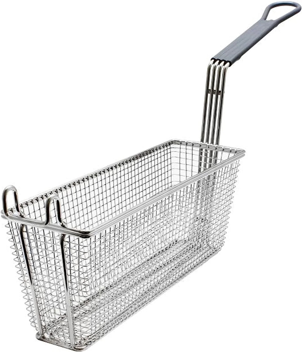 13-1/2" x 4-1/4" x 5-1/2" Rectangular Deep Fry Basket with Hook Nickel Plated Iron T2878