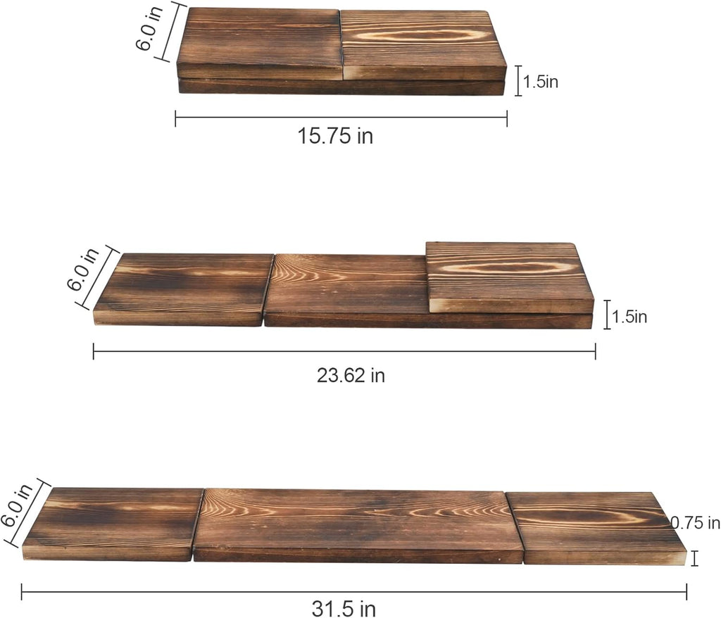 Folding Wood Floating Shelves Wall Mounted Set of 2, Rustic Wood Wall Decor Storage Shelves, 6x31.5x0.75 Inches I75976