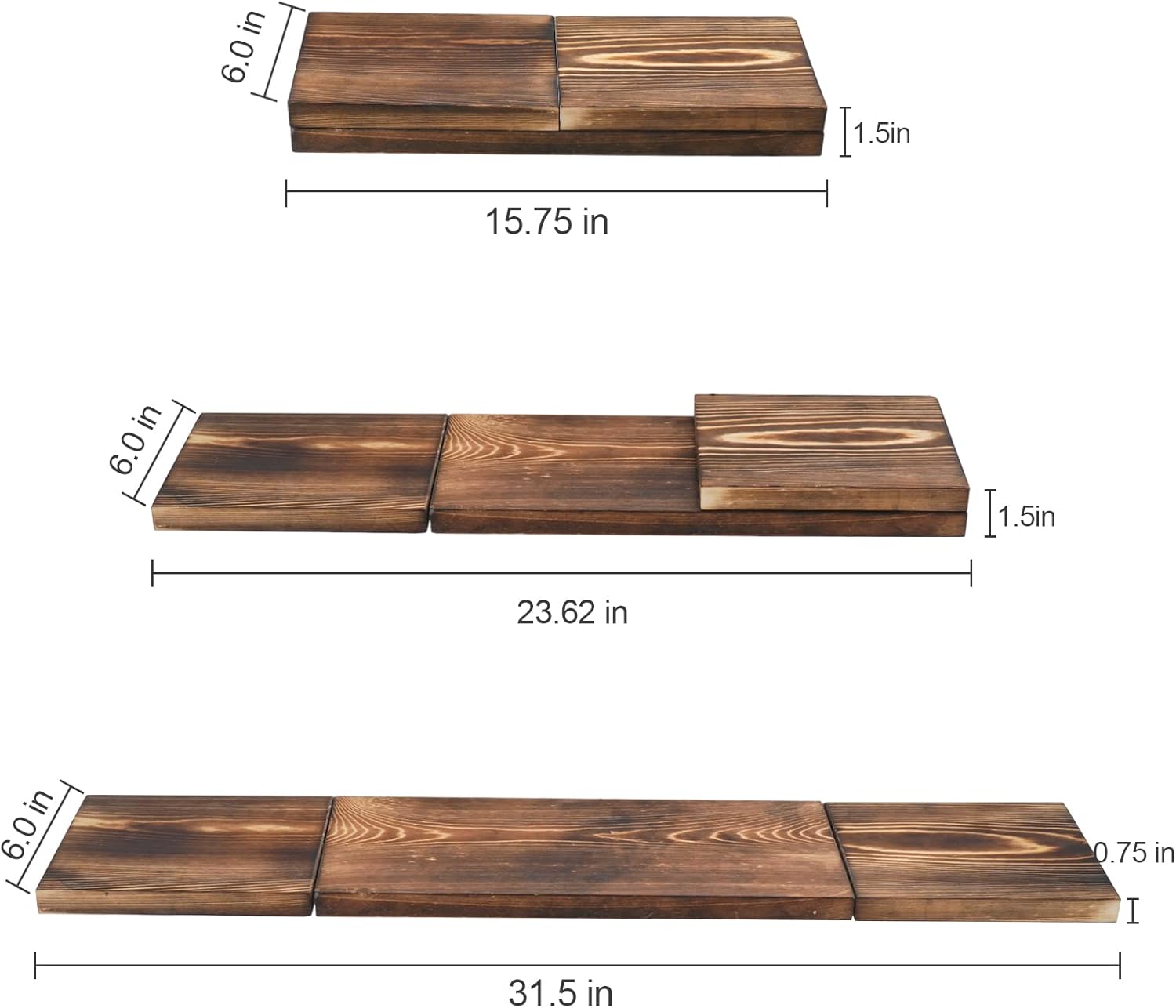 Folding Wood Floating Shelves Wall Mounted Set of 2, Rustic Wood Wall Decor Storage Shelves, 6x31.5x0.75 Inches I75976