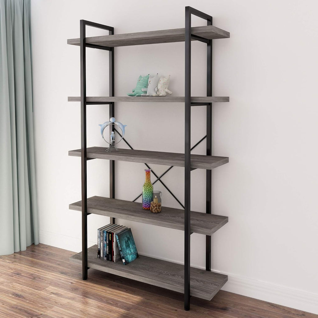 Gray Oak 4-Tier Metal and Wood Bookshelf F216568