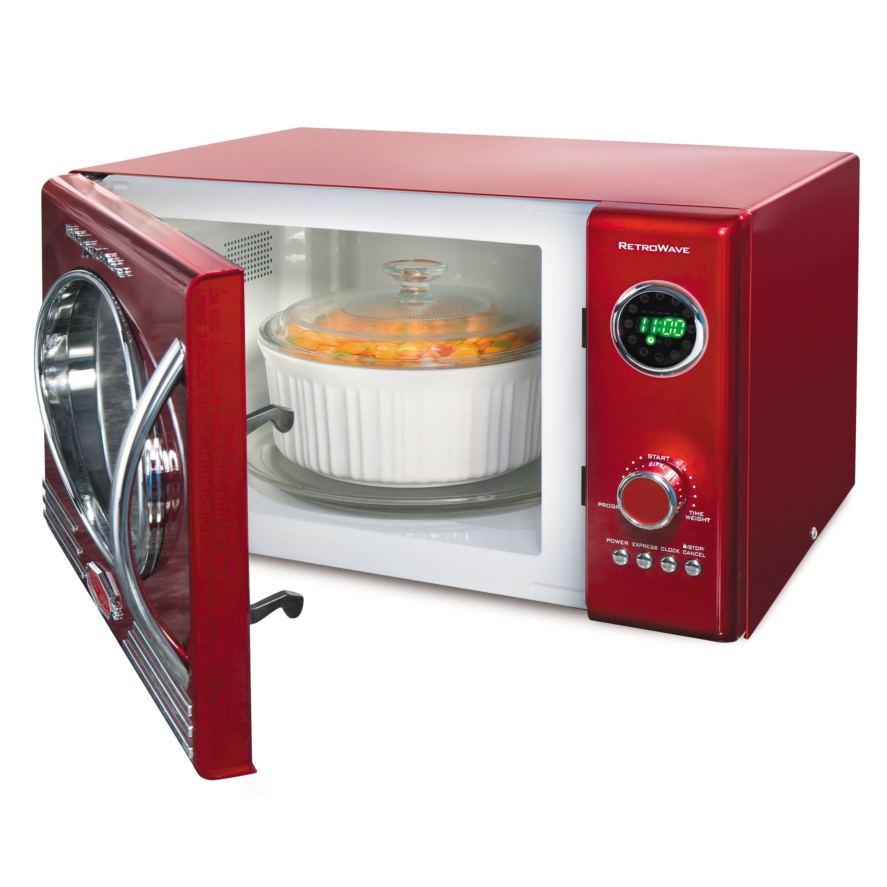 Retro 0.9 Cu ft Countertop Microwave Oven Metallic Red T971197