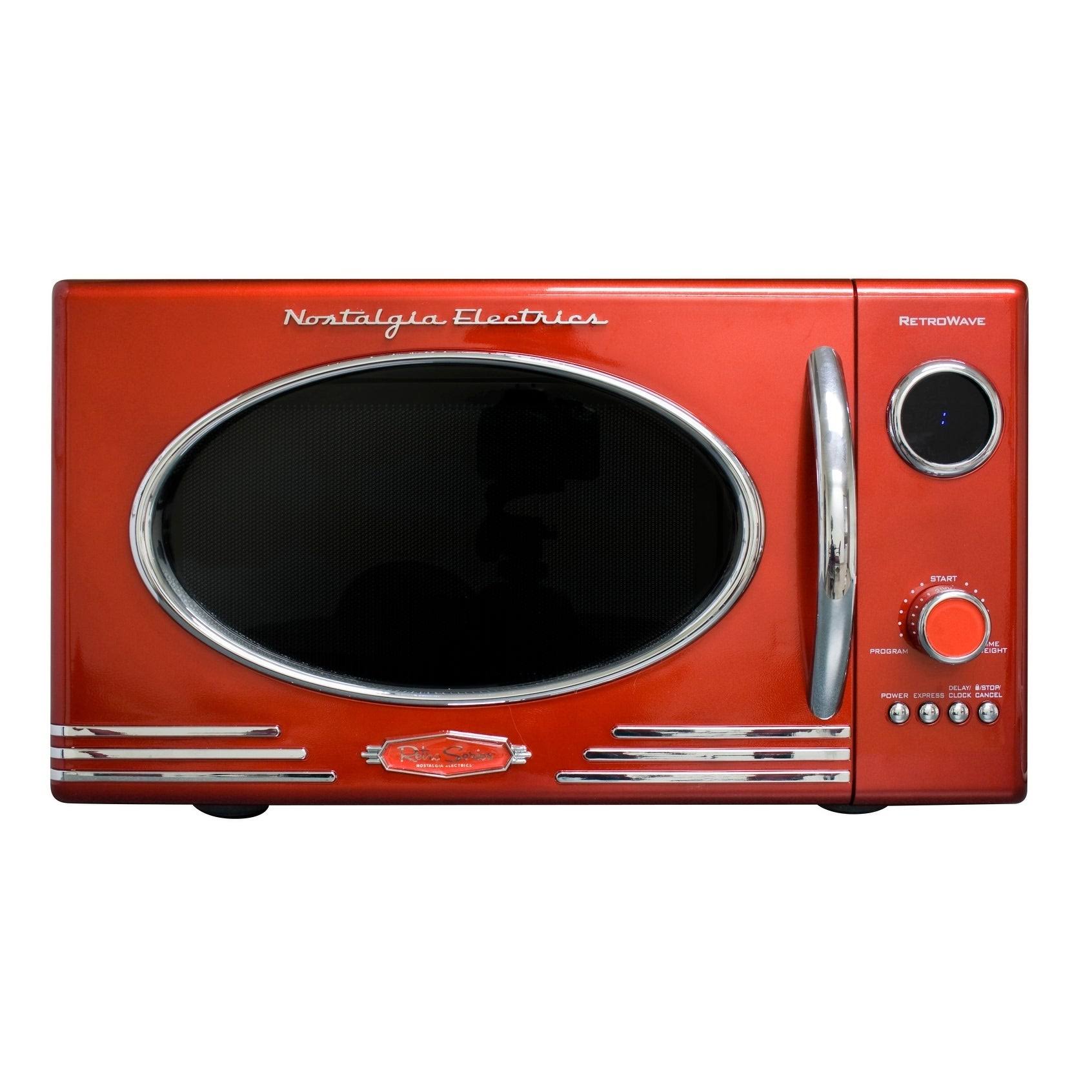 Retro 0.9 Cu ft Countertop Microwave Oven Metallic Red T971197