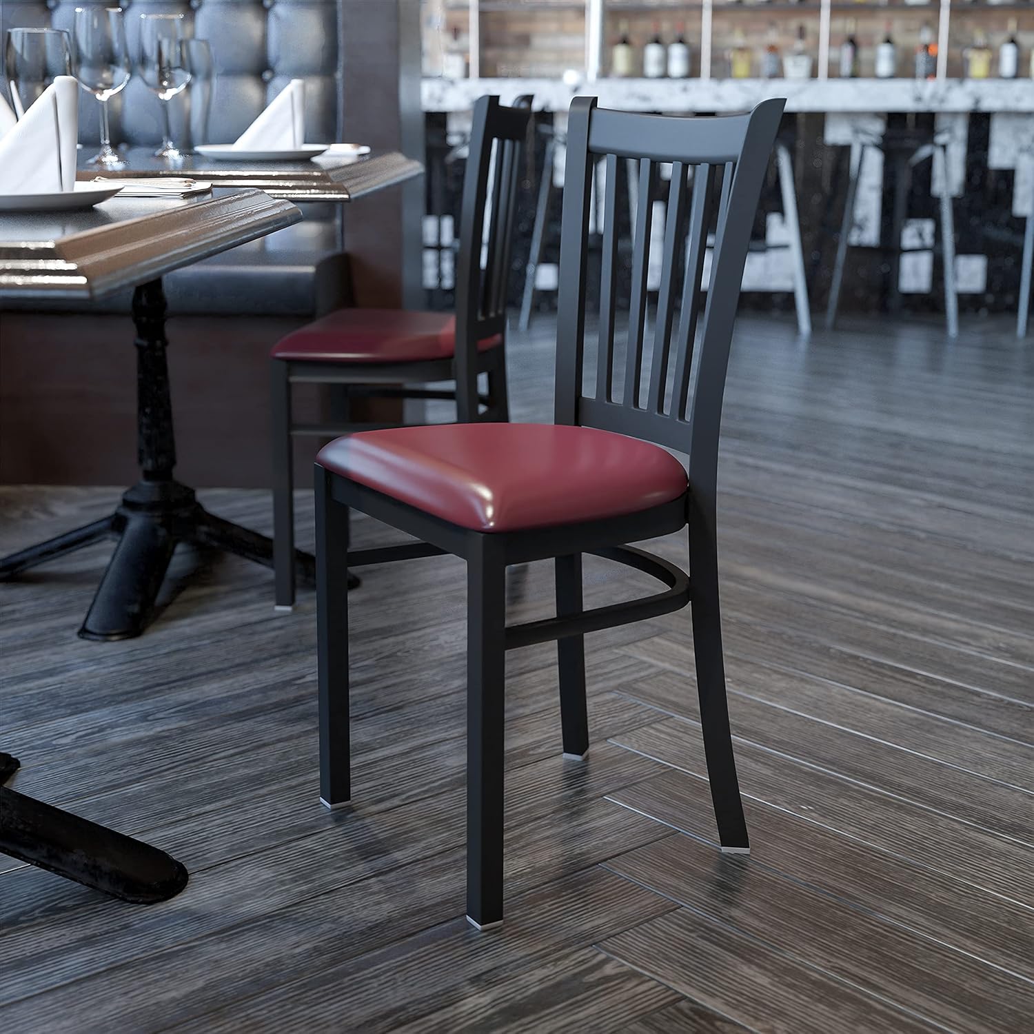 Black Walnut Wood Seat Metal Restaurant Chair G9561