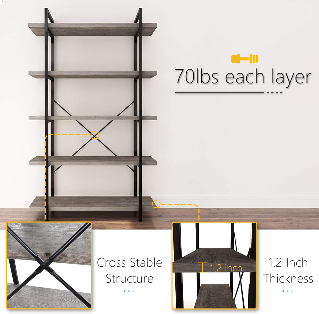 Gray Oak 4-Tier Metal and Wood Bookshelf F216568