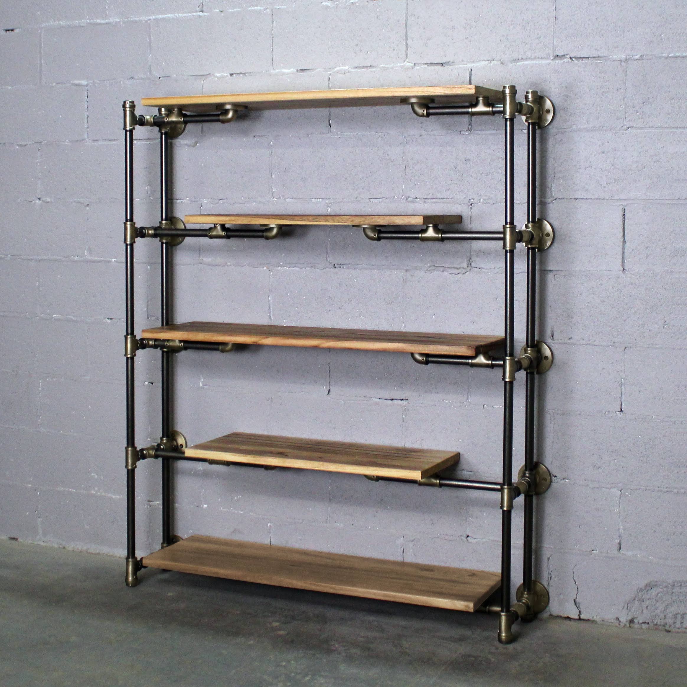 Modern Industrial Floating Tier Etagere Espresso and Hammered Black G2559