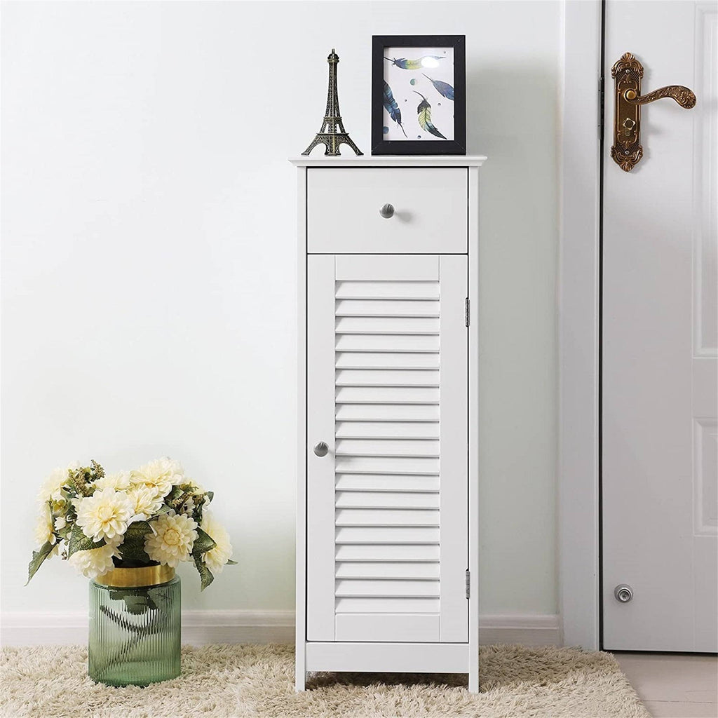 White Wood Finish Bathroom Floor Cabinet with Drawer G31368