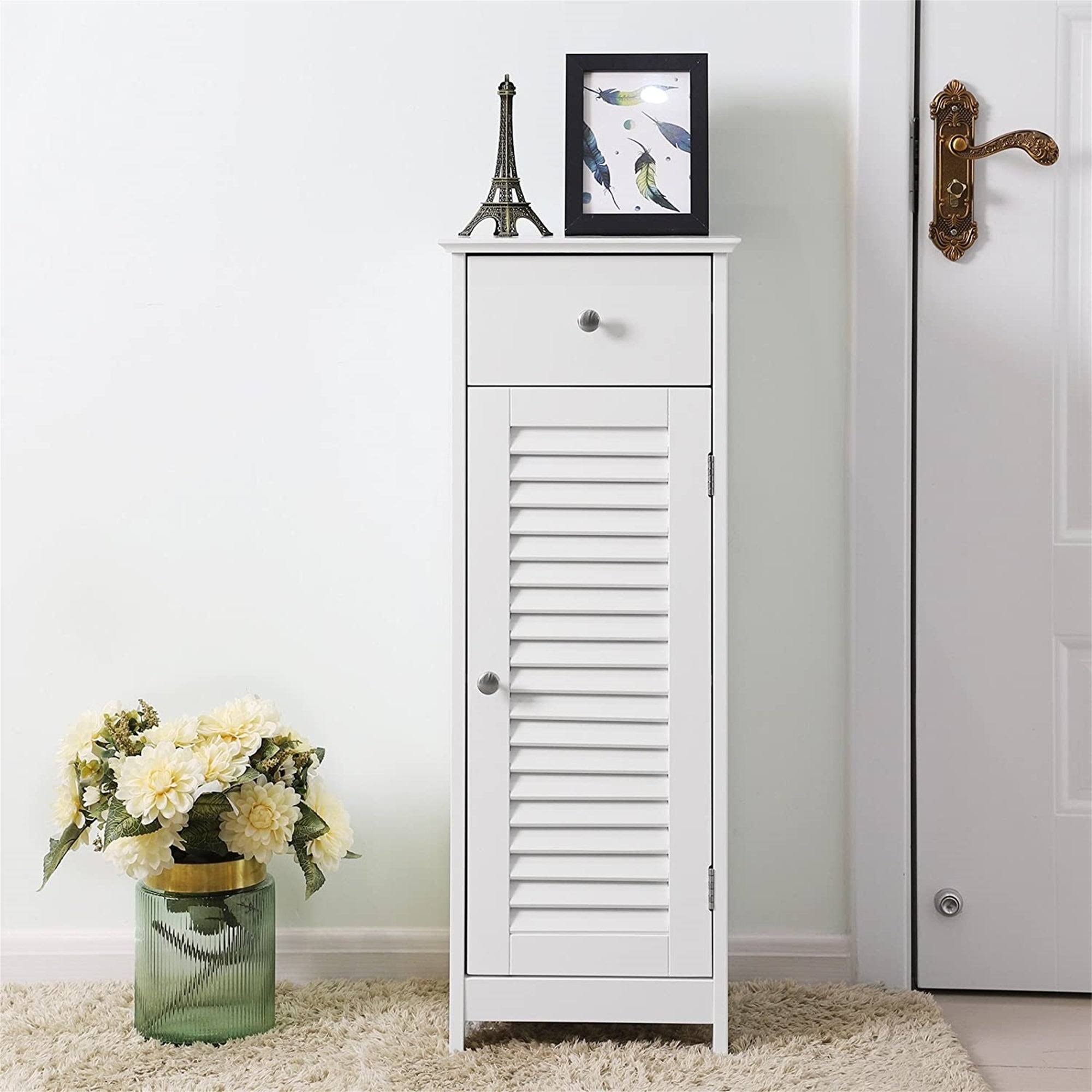White Wood Finish Bathroom Floor Cabinet with Drawer G31368