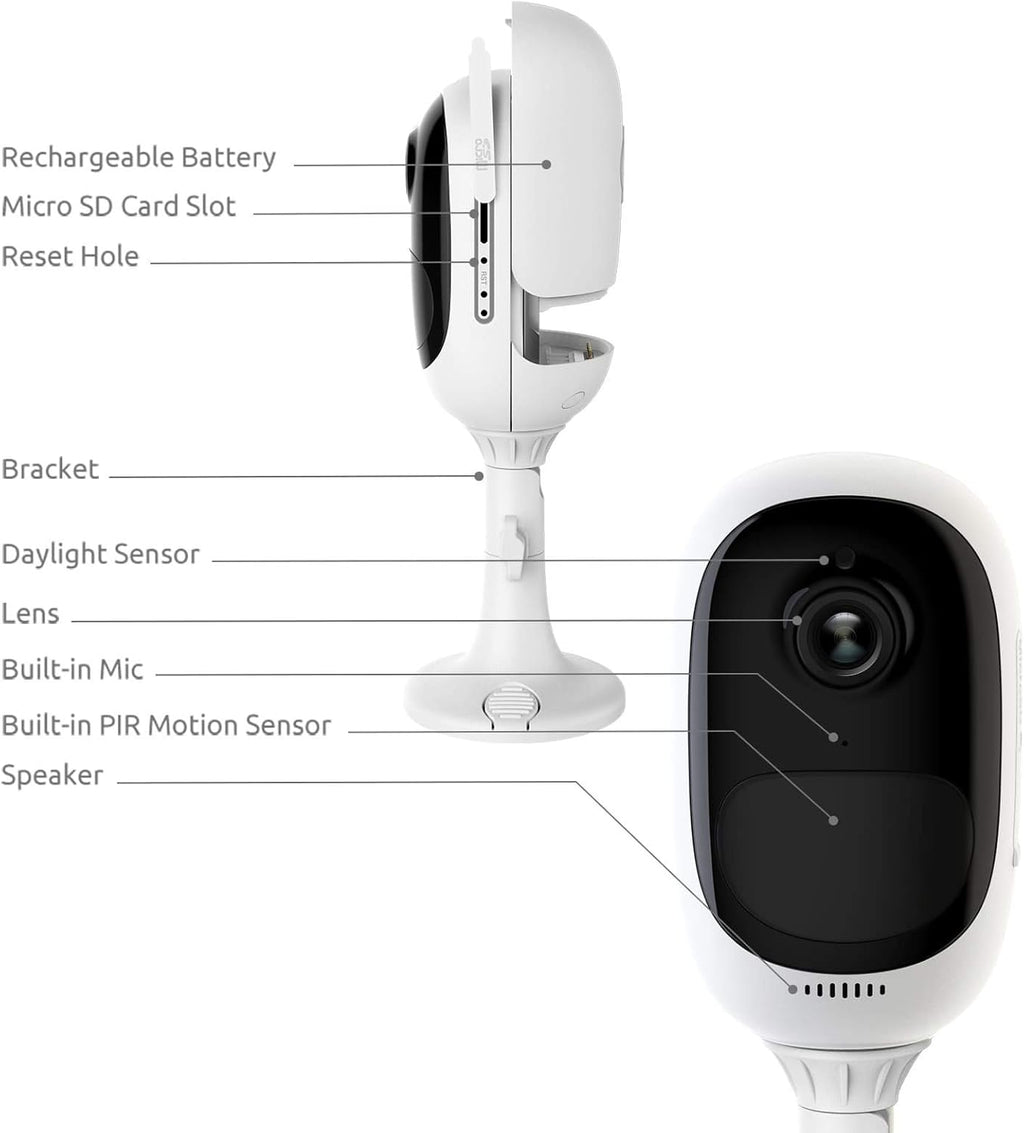 Rechargeable Battery-Powered Outdoor Security Camera with Night Vision and 2-Way Talk A17351