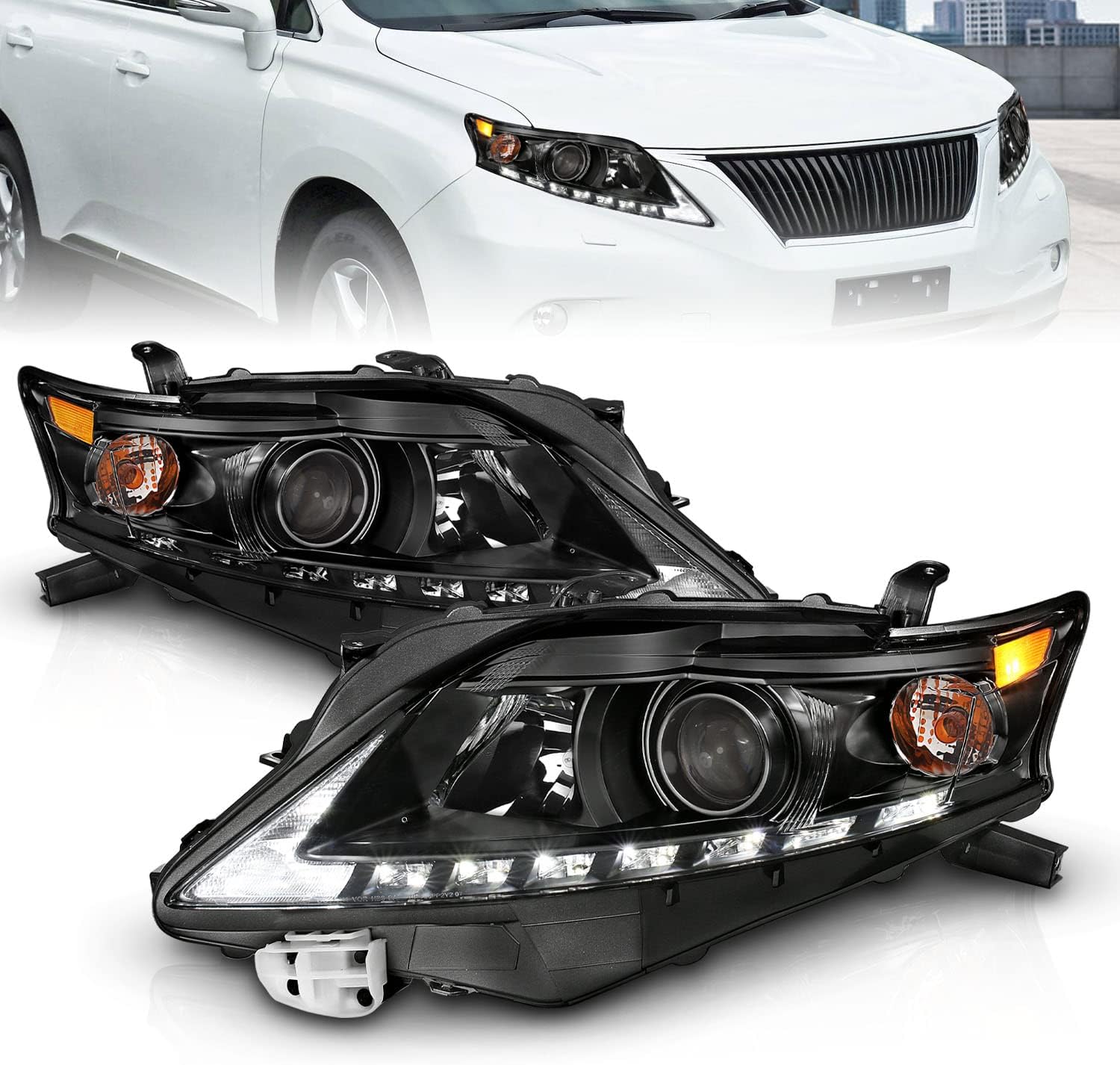 Black Projector Replacement Headlights LED Bar Set Q7682