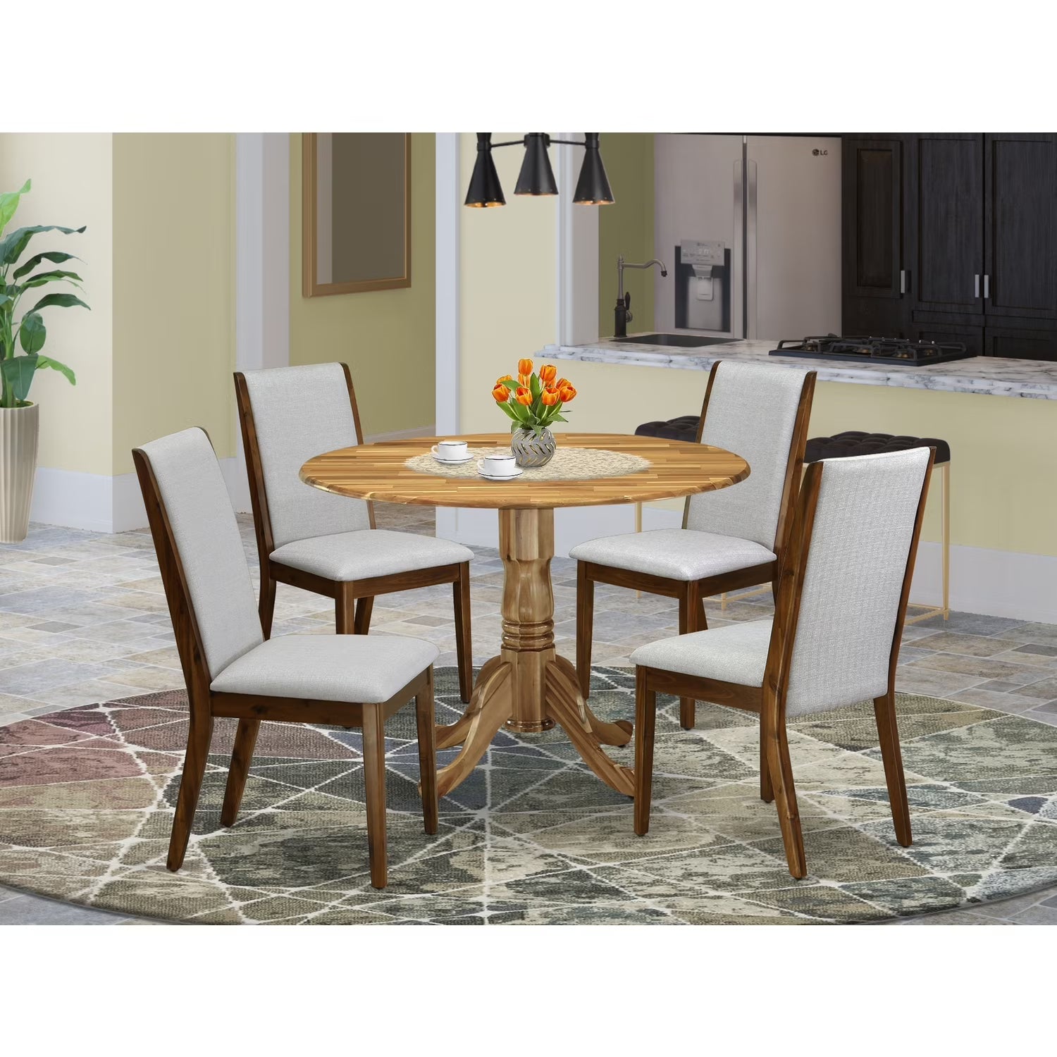 5-Pc Mid Century Dining Table Set with 4 Kitchen Chairs Z8311