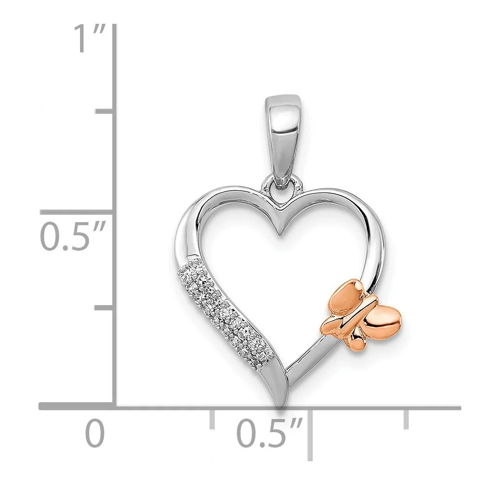 Sterling Silver Butterfly Diamond Heart Pendant T42362