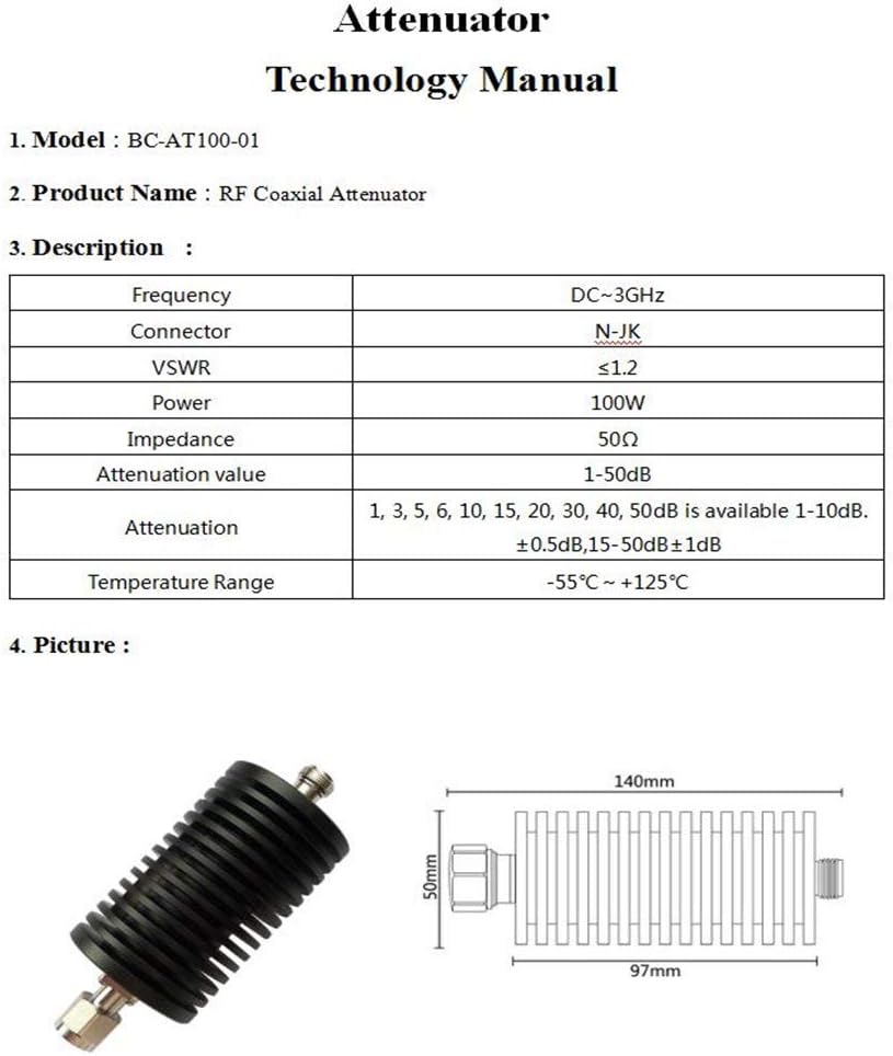 100W N Connector RF Attenuator 10dB T5508