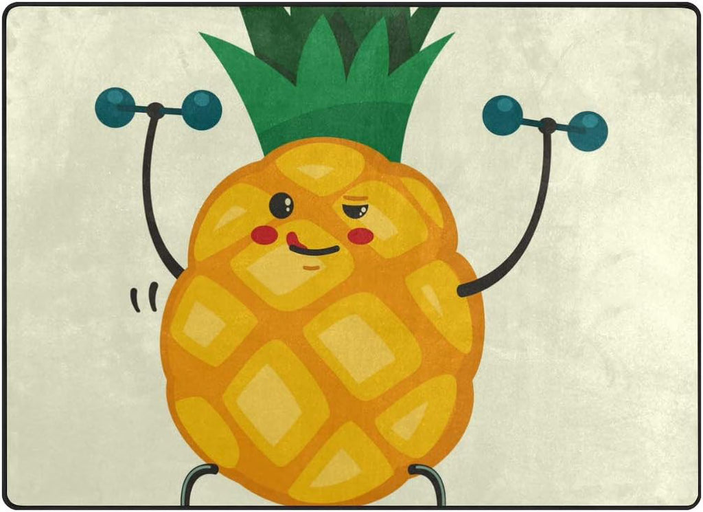 Pineapple Doing Exercises with Dumbbells Lightweight Carpet Mats, 6'8" x 4'10" Area Soft Rugs Floor Mat Rug G973