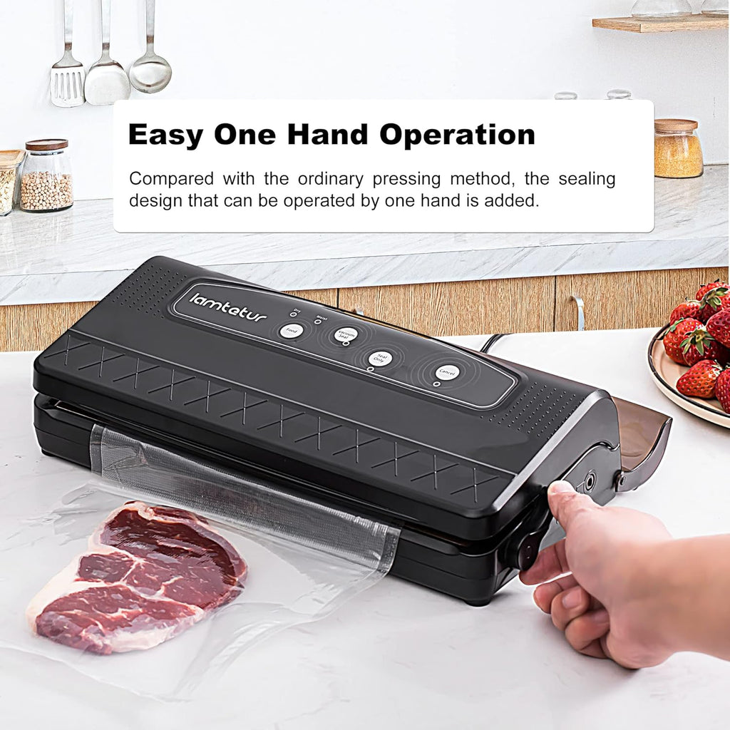 8 in 1 Automatic Vacuum Sealer Machine with Vacuum Bags & Roller Storage, Cutter, Black E83612