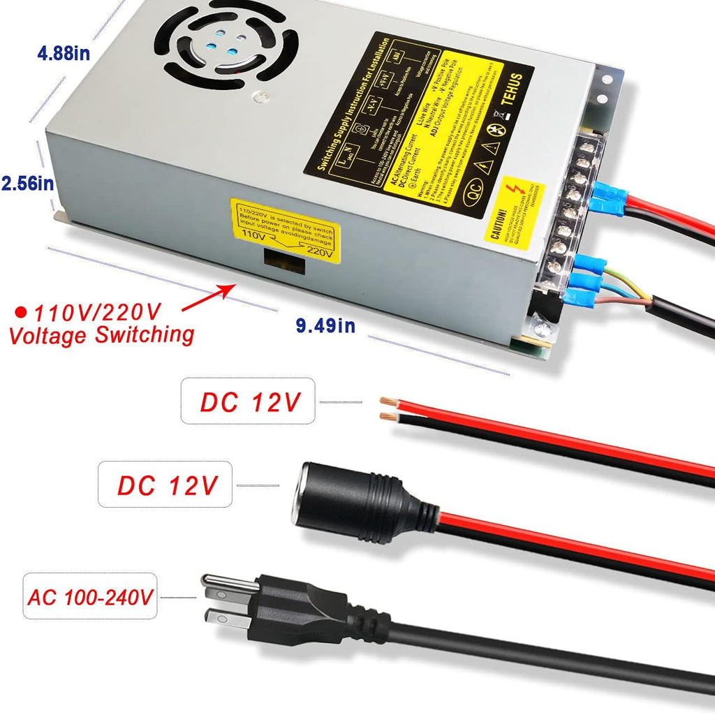 Switching Power Supply AC 110V/220V to DC 12V 40A 480W Power Adapter Transformer U64443