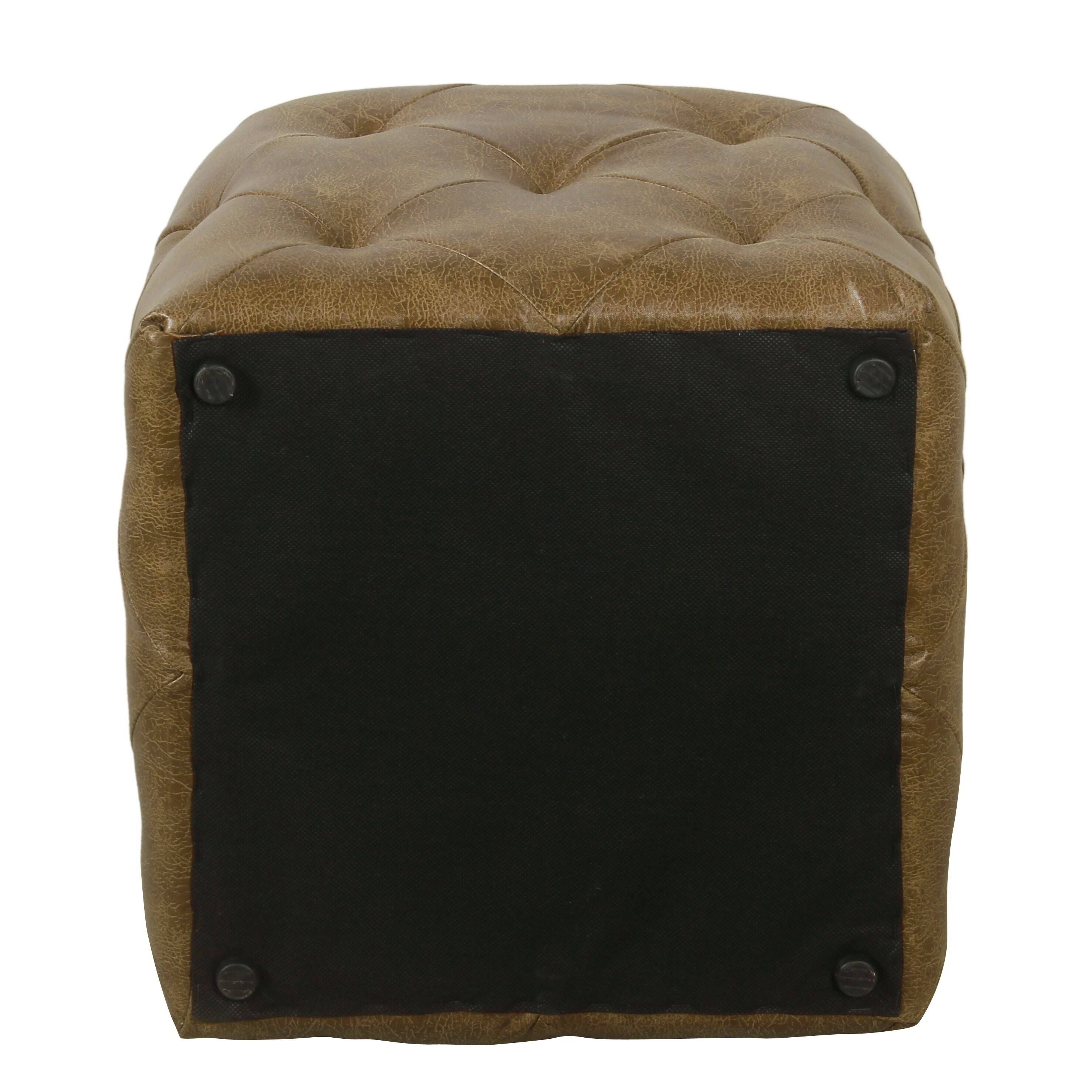 Distressed Brown Faux Leather Ottoman O4085