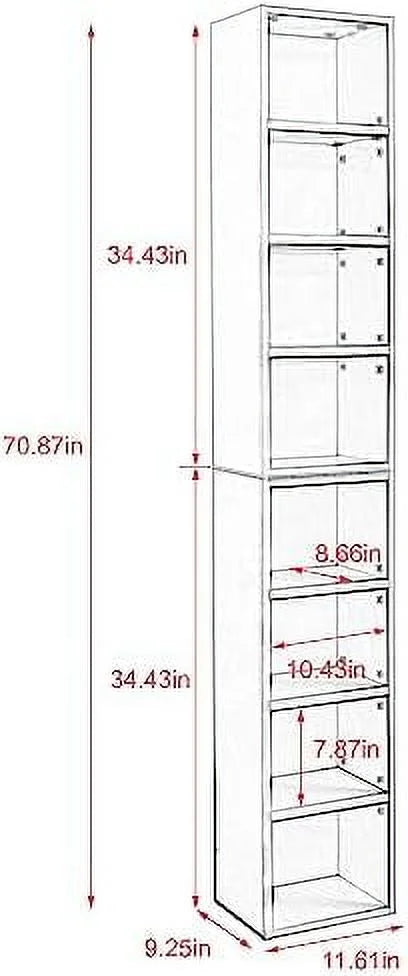 8-Tier Tall Narrow Bookcase with Adjustable Shelves (Walnut) C5444