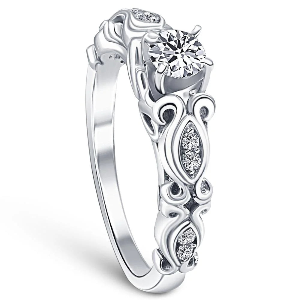 Vintage Diamond Engagement Ring 14K White Gold V779536