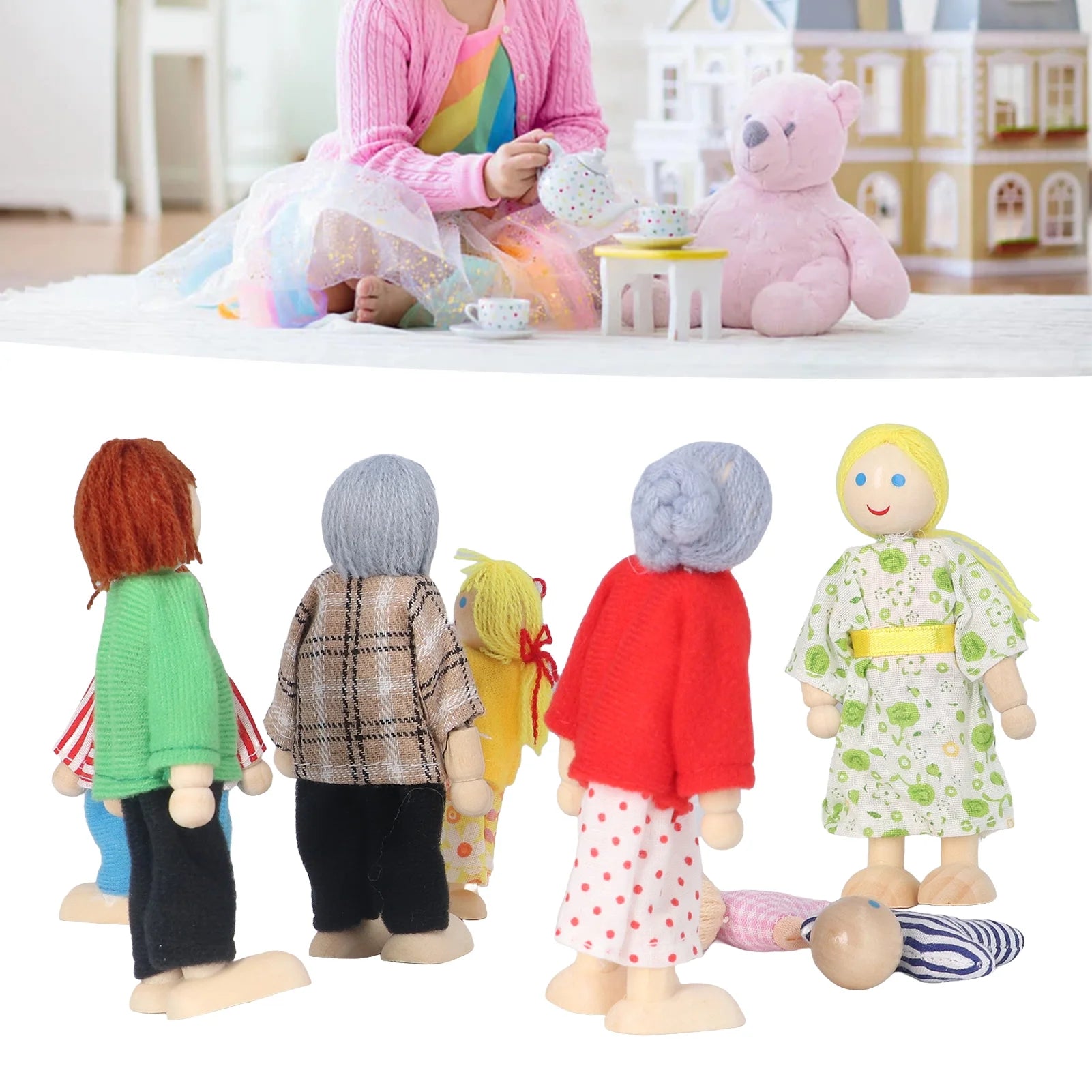 8pcs Wooden Dollhouse People Figures Y482