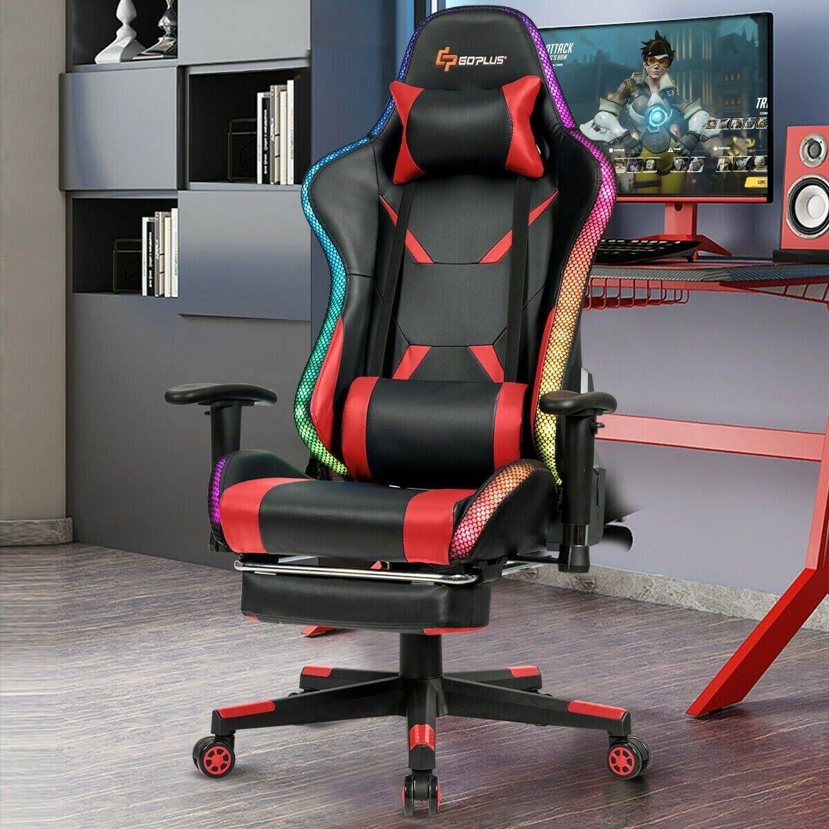 Red Massage Gaming Chair with RGB LED Lights S675
