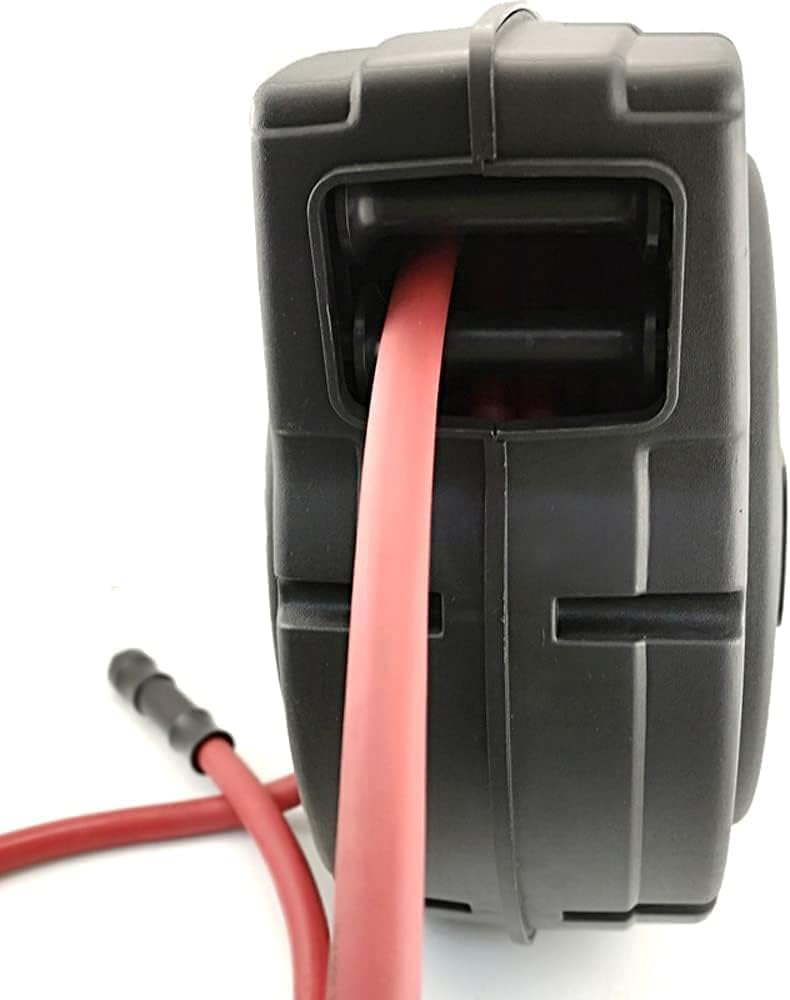 3/8 inch x 50 ft Enclosed Retractable Air Compressor Hose Reel with 3 ft Lead-in Hybrid Hose I27402