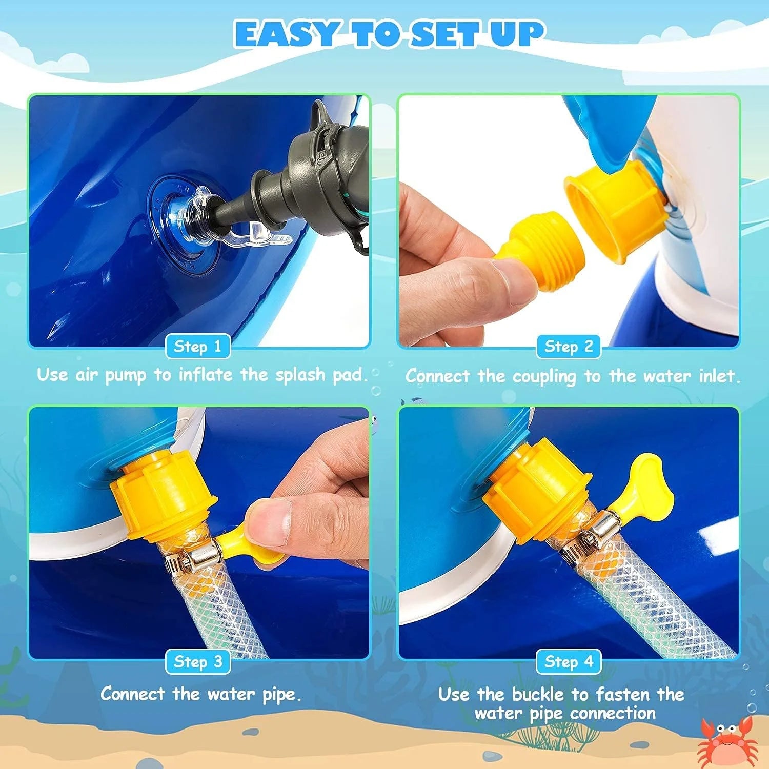 Blue Inflatable Swimming Pool with Dolphin Sprinklers Q4108