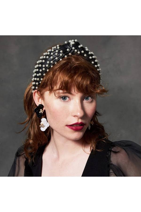 Faux Leather Pearl Knotted Headband Y287