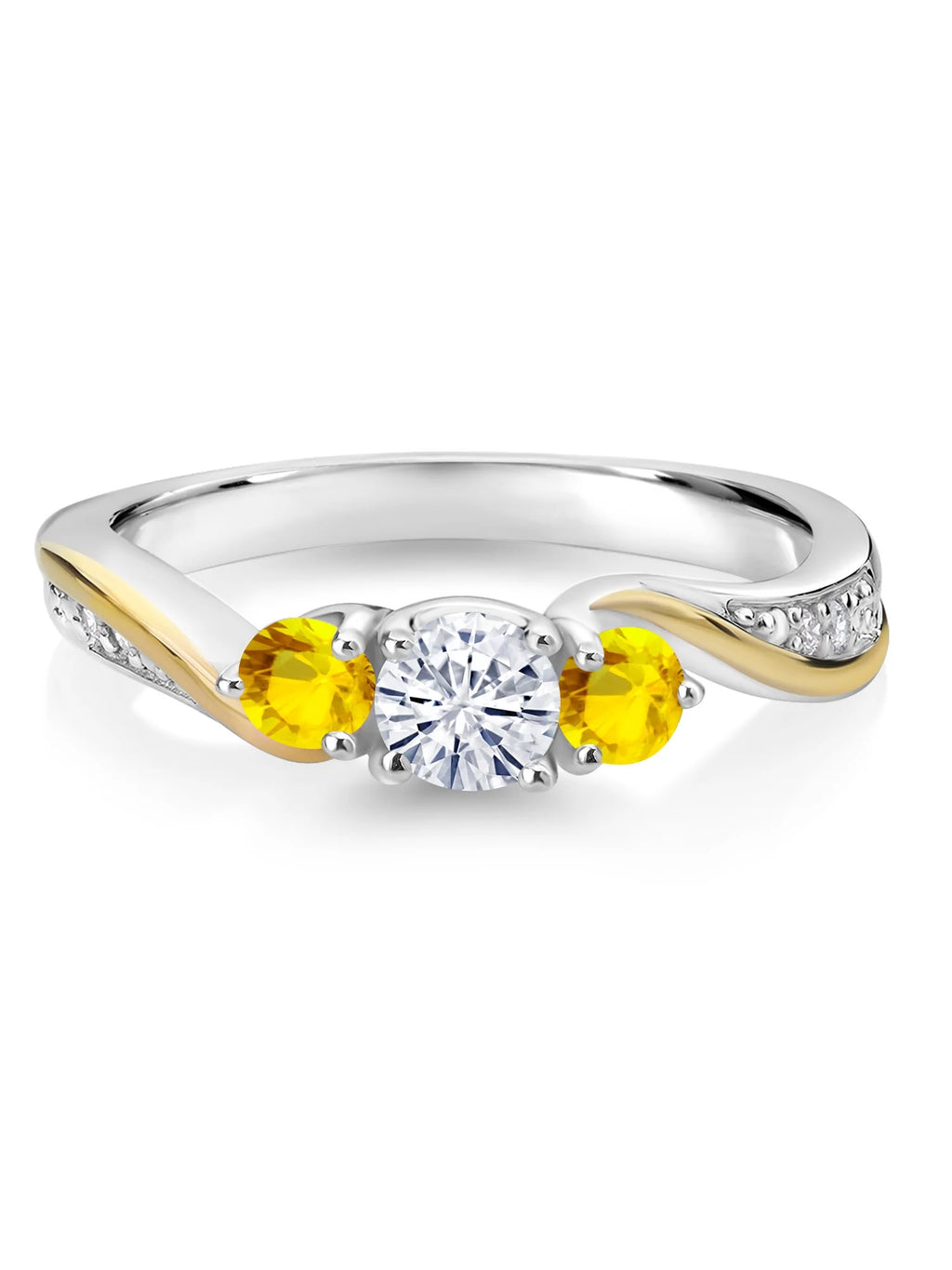 925 Silver 10K Yellow Gold Lab Grown Diamond 3 Stone Engagement Ring I666858
