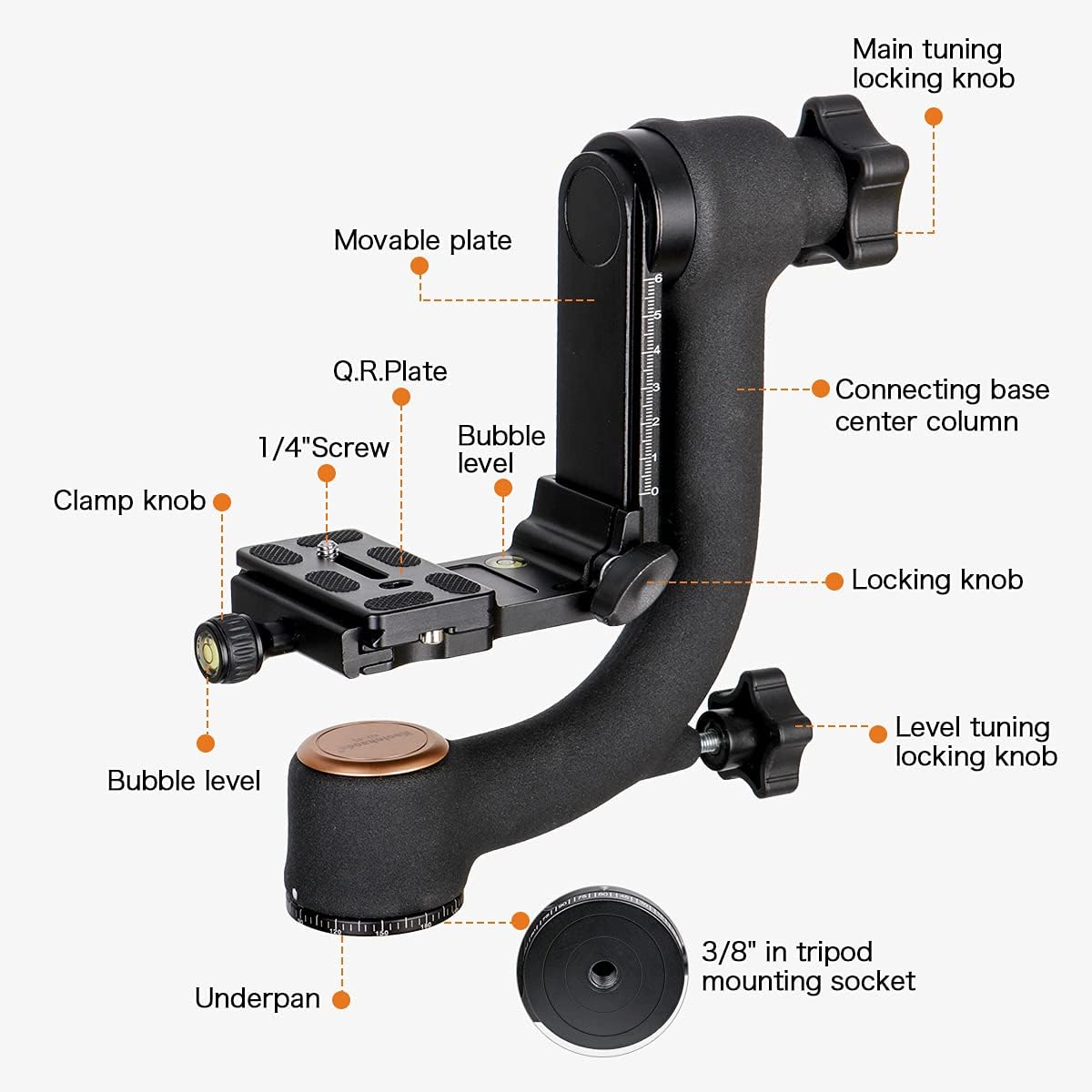 Q45 Gimbal Head Heavy Duty Metal Gimbal Tripod Head with Arca-Type Quick Release Plate and Bubble Level for DSLR Cameras up to 26lbs/12kg O242435