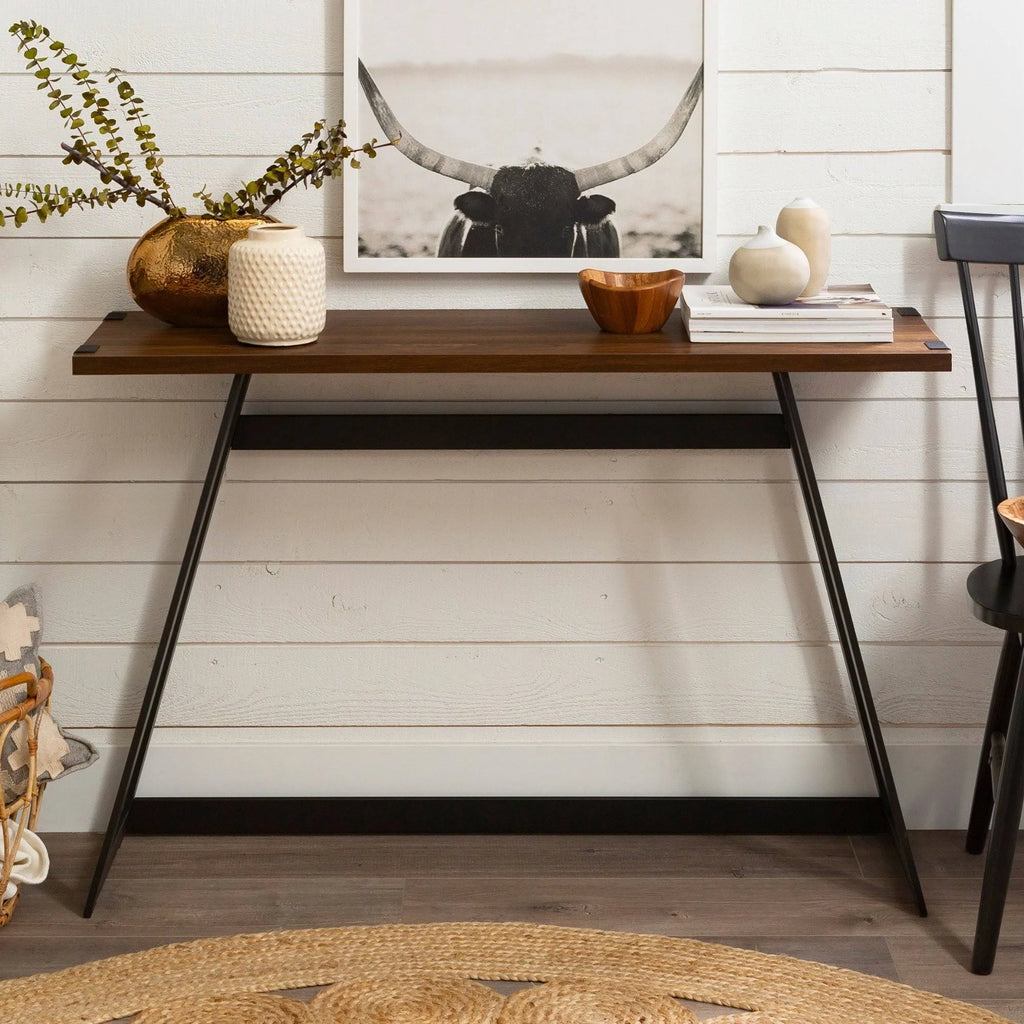 Dark Walnut Metal Entry Table M141989