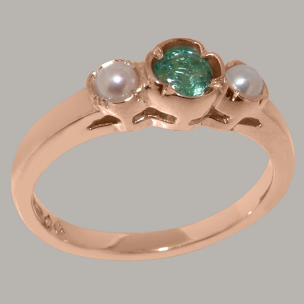 9k Rose Gold Emerald Cultured Pearl Ring P42319