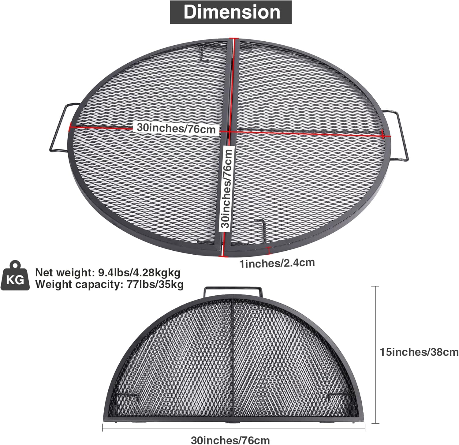 Black 30 Inch Heavy Duty Folding Round BBQ Grill Grate Z575
