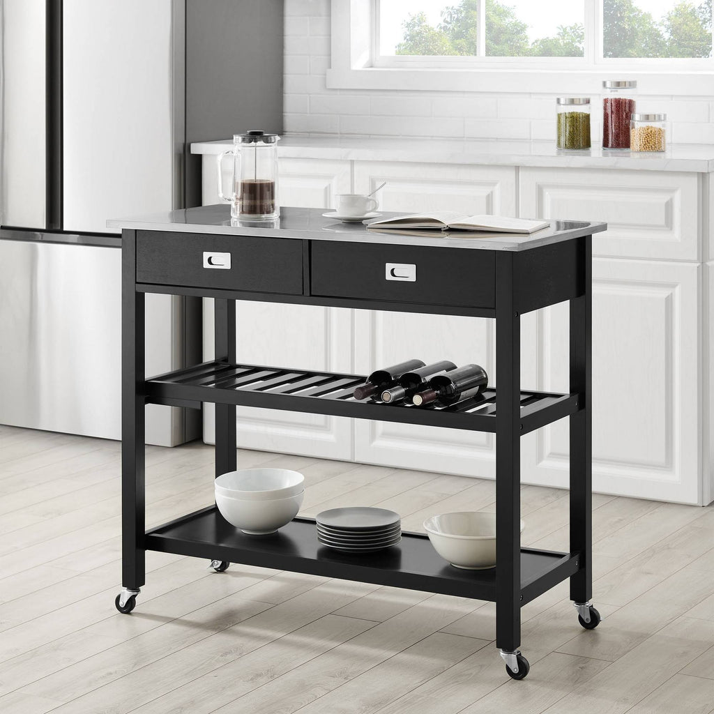 Black Stainless Steel Top Kitchen Island Cart X44438