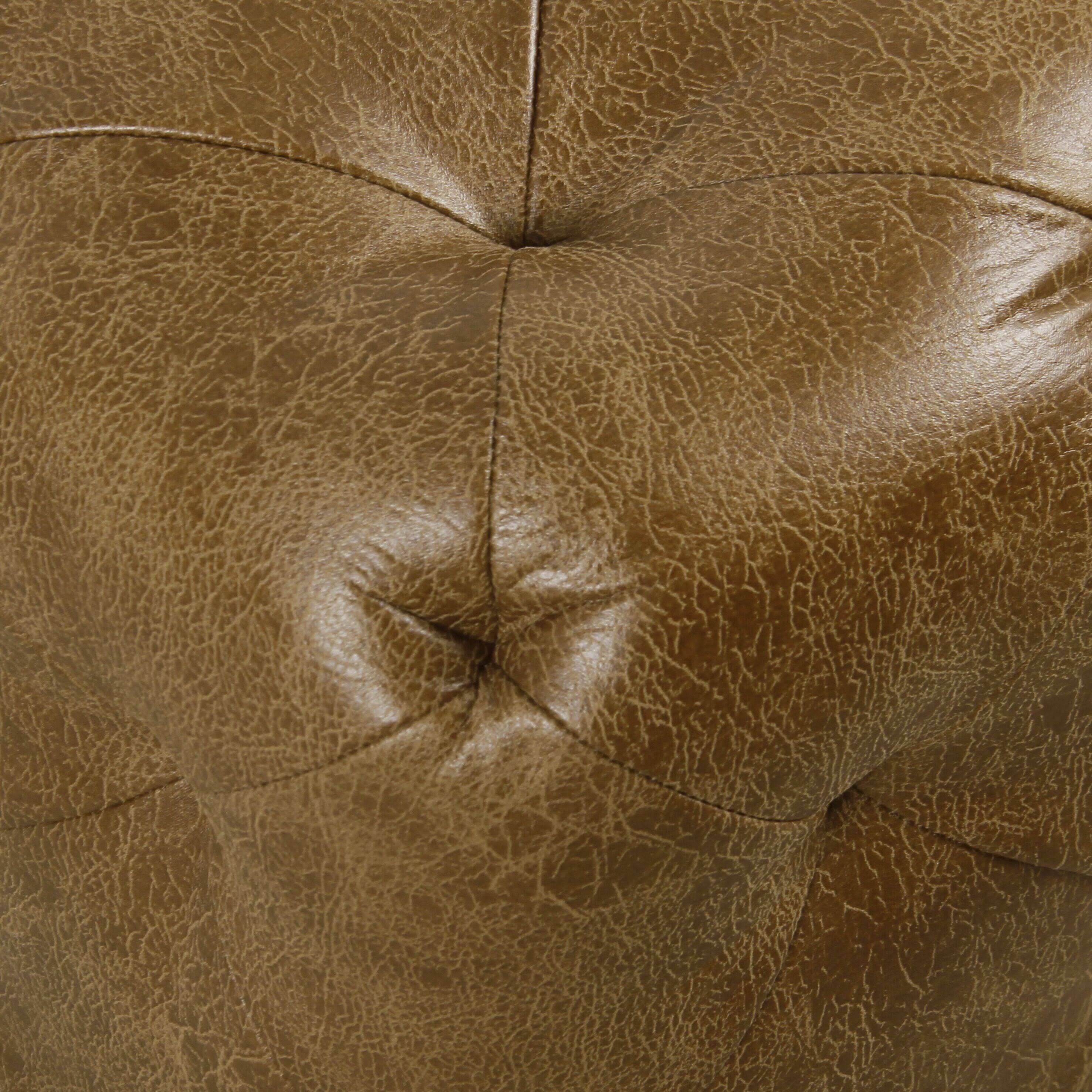 Distressed Brown Faux Leather Ottoman O4085