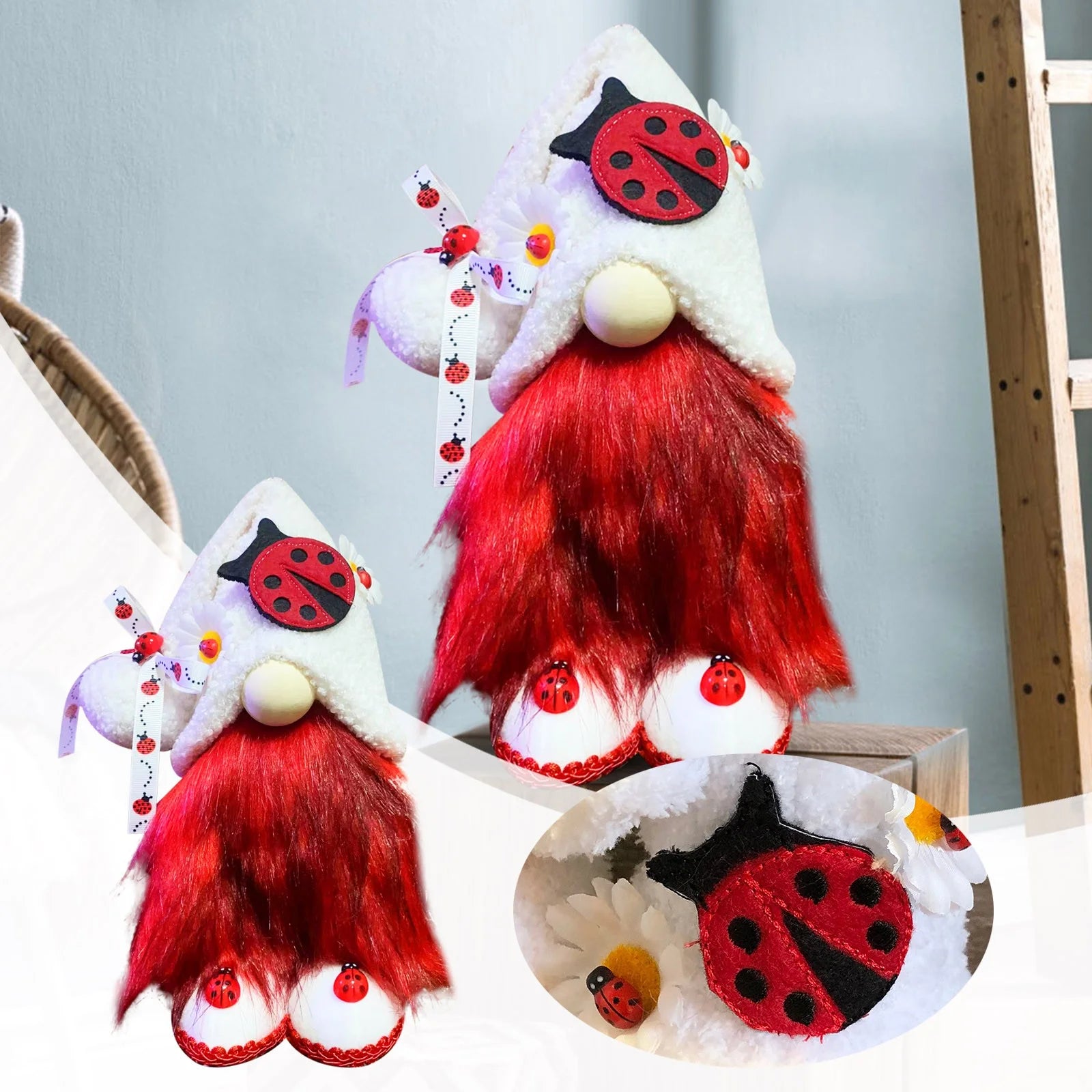 Multi-color Ladybugs Daisy Holiday Ornament Doll Decorations L12347