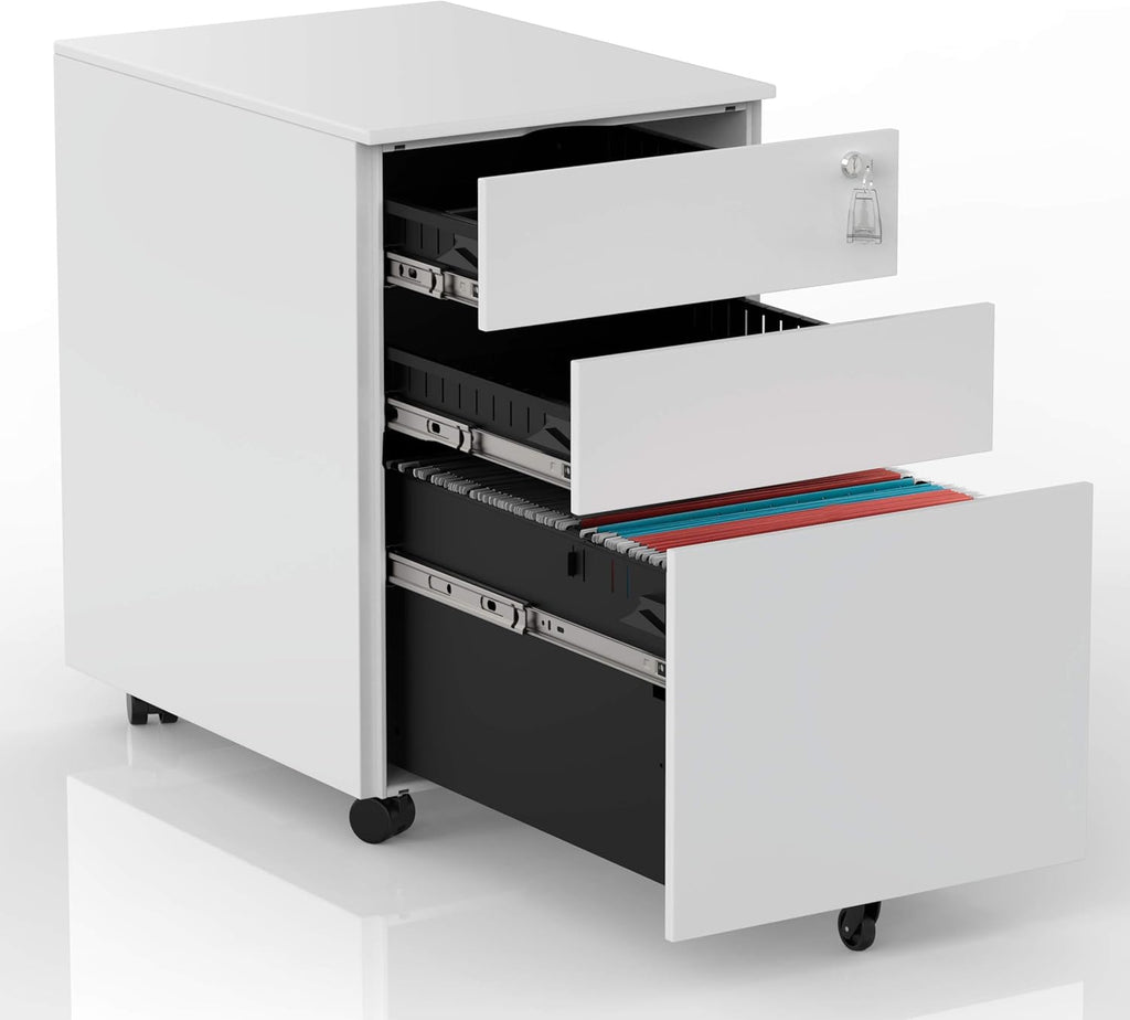 Black 3-Drawer Mobile File Cabinet with Lock X13790