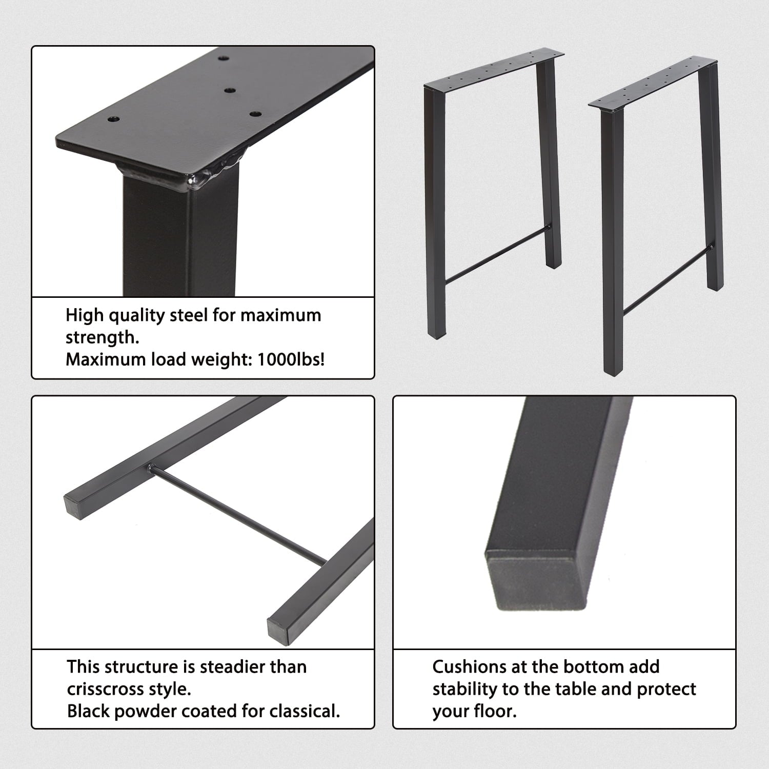 28"H×20"W Metal Table Legs Set of 2 Black H180383