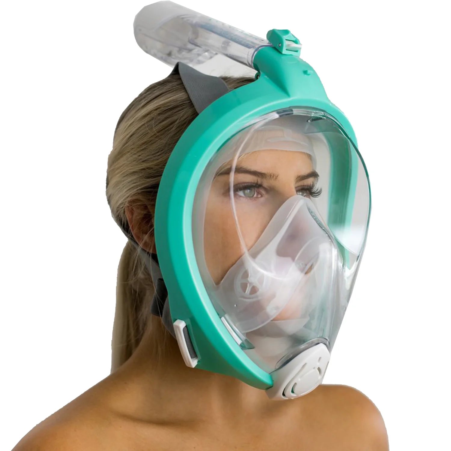 Turquoise Full Face Snorkel Mask with Action Camera Compatible Y3820