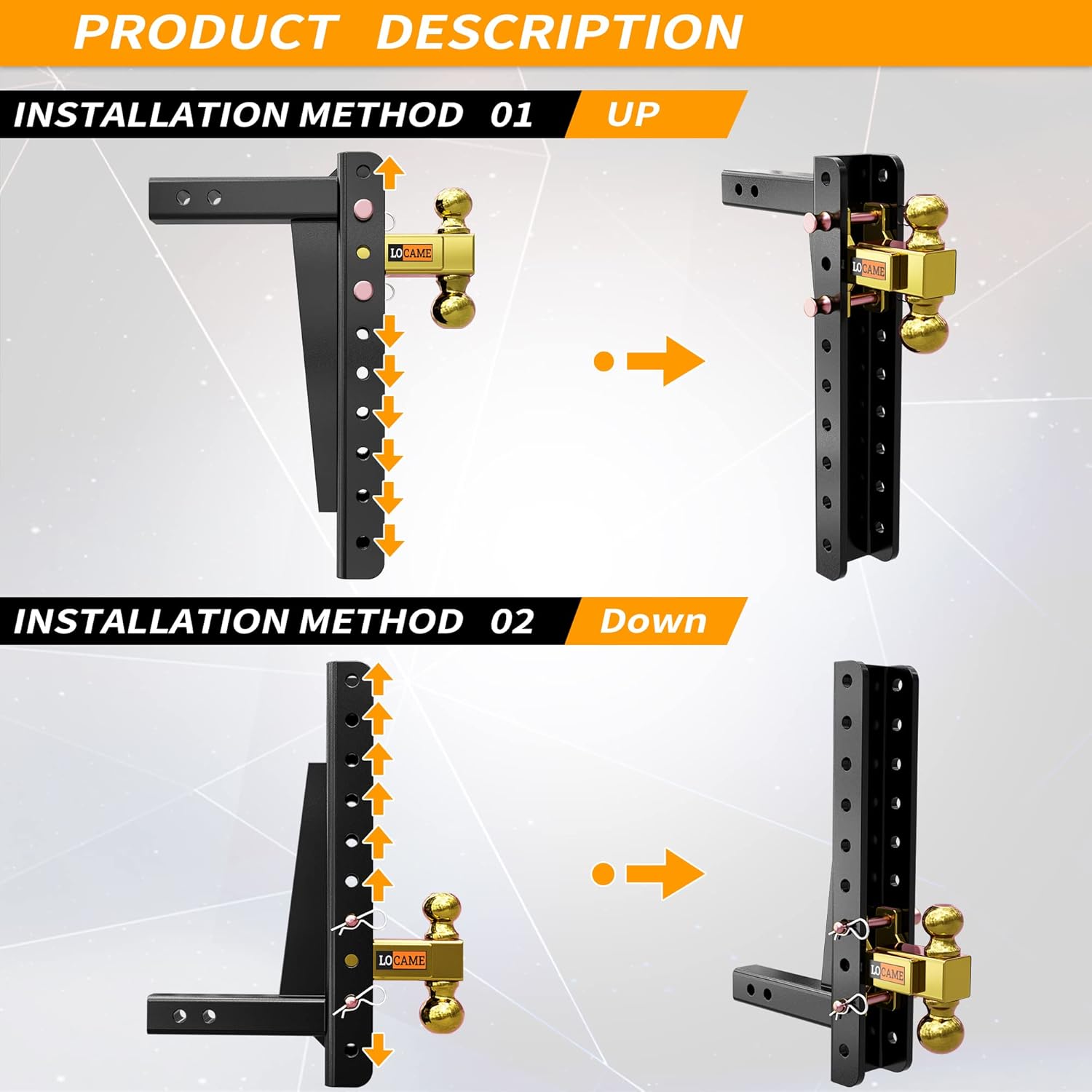Adjustable Trailer Hitch, 2-Inch Receiver, 15-Inch Drop/Rise, 21,000 LBS GTW, Double Pins, Solid Ball Mount N428