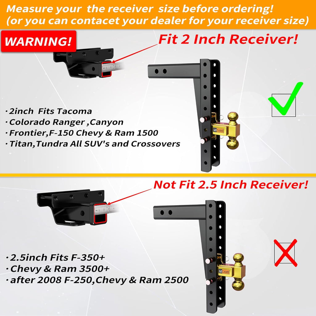 Adjustable Trailer Hitch, 2-Inch Receiver, 15-Inch Drop/Rise, 21,000 LBS GTW, Double Pins, Solid Ball Mount N428