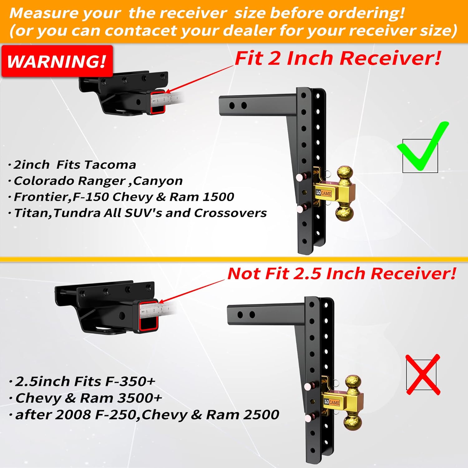 Adjustable Trailer Hitch, 2-Inch Receiver, 15-Inch Drop/Rise, 21,000 LBS GTW, Double Pins, Solid Ball Mount N428