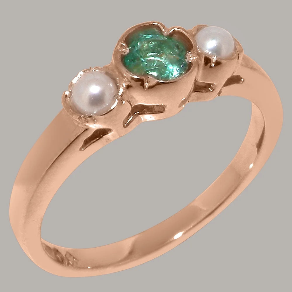 9k Rose Gold Emerald Cultured Pearl Ring P42319